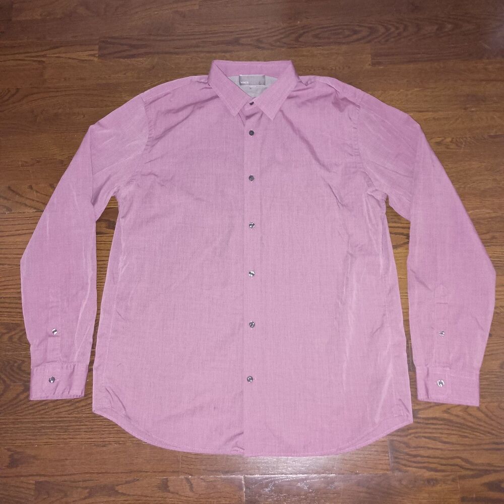 Vince Shirt Mens XL Long Sleeve Button Front Dark Pink Extra Large 100% Cotton